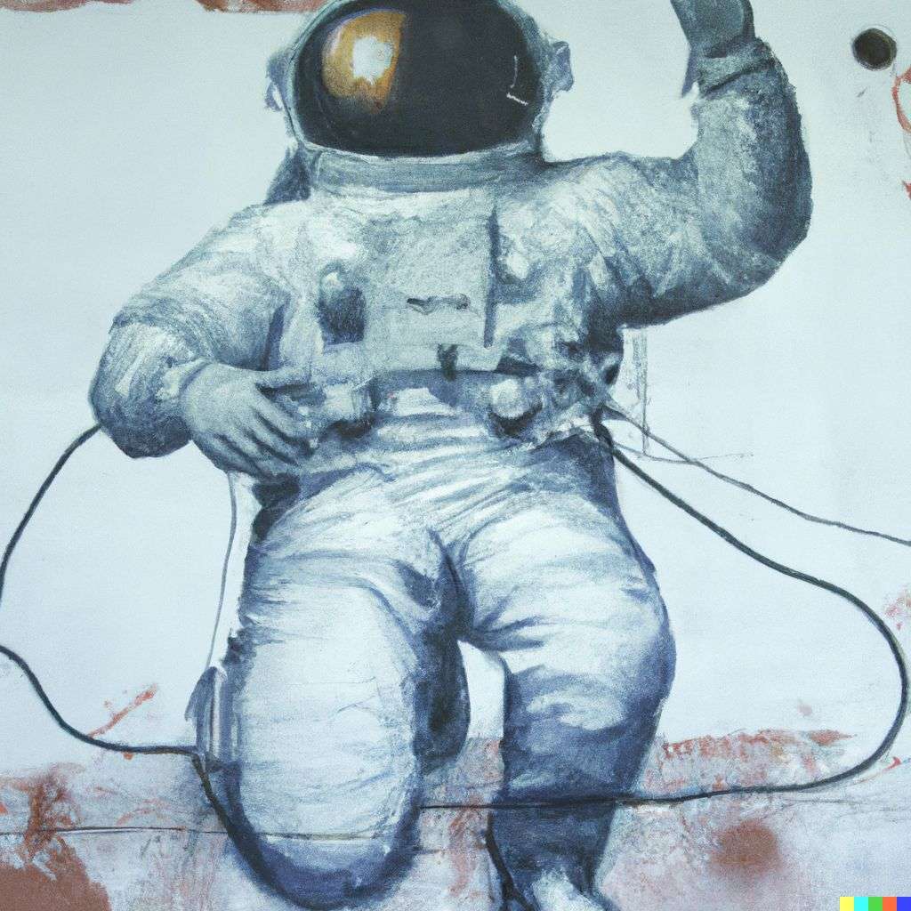 an astronaut, wall mural by Ernest Zacharevic